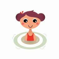 Swimming summer girl retro cartoon illustration
