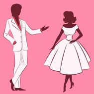 Vintage silhouette of girl with man Vector