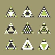 Geometrical green tile equilateral triangles icons set