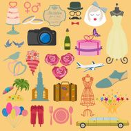 Set of vintage wedding fashion style and travel elements icons N2