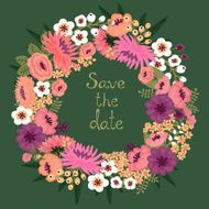 Vintage card with floral wreath Save the date