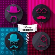 Birthday card Colorful baloons in flat design Silhouettes on hipster N3