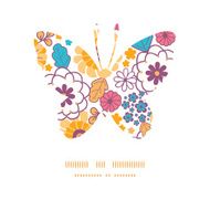 Vector colorful oriental flowers butterfly silhouette pattern frame