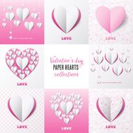 Paper Heart Valentine&#039;s day cards with flower pattern N2