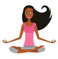 Dark skin woman practicing yoga lotus pose isolated on white
