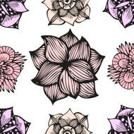 Floral doodling seamless pattern in tattoo style with flowers N3