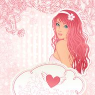 Wedding invitation design with pink bride portrait