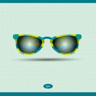 Retro sunglasses with tropical island reflection Summer background illustration N2