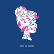 Vector pink flowers girl portrait silhouette pattern frame