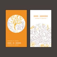 Vector magical floral vertical round frame pattern business cards set N2