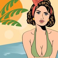 Hot pop art girl on a beach N11