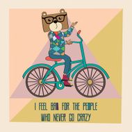 Hipster poster with nerd bear riding bike N2
