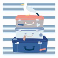 Sea voyage suitcases and seagull