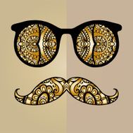 Sunglasses with reflection and mustache for hipster