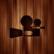 Video camera icon Media symbol Wooden texture N3