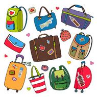 Vector set of bags backpacks and suitcases