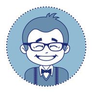 Happy showman or stage director in glasses