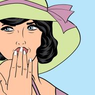 popart retro woman with sun hat in comics style N2