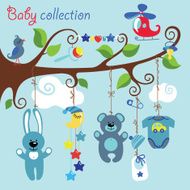 Newborn elements for Baby boy hanging on the tree