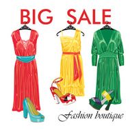 Three silk dresses and open shoes Fashion boutique sale