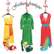 Three silk dresses and shoeses Fashion boutique