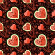 Watermelon hearts and Paisley in seamless pattern N2