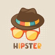 Design with hat and glasses in hipster style