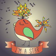 Illustration sing bird ribbon and slogan N2