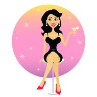 Pretty girl in short black dress and stockings N2
