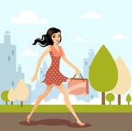 Happy shopping girl with bag at town
