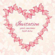 Wedding or invitation card template with heart made of butterfl