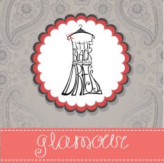 Label with silhouette of woman dress from words