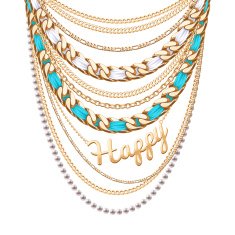 Many chains golden metallic necklace N7