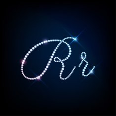 Diamond glittering letter R of sparkling brilliants