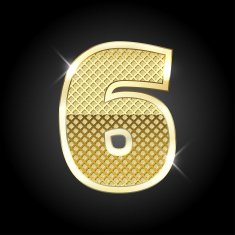 Vector metal gold letter of number six 6