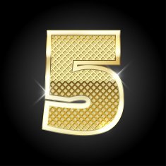 Vector metal gold letter of number five 5
