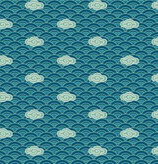 Japanese waves and clouds (Seamless pattern kimono style)