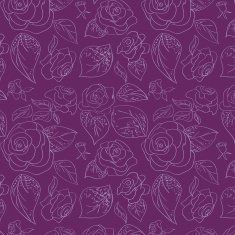 Seamless purple pattern with roses and leafs