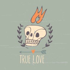 romantic vintage print with skull N2