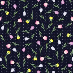 Seamless spring summer flower vector pattern on polka dots background