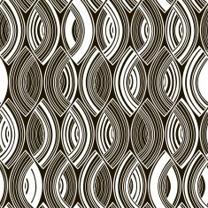 Seamless monochrome pattern with striped abstract leaves N5