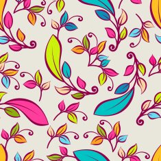 Vector seamless pattern with multicolor decorative leaves
