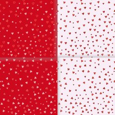Four seamless patterns with red white and pink hearts