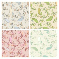 Set of vector seamless pattern with pastel decorative leaves