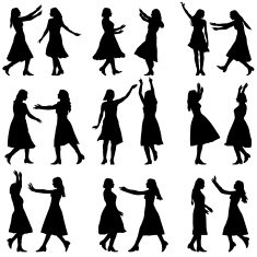 Black silhouettes of beautiful womans on white background