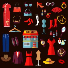 Shopping fashion and beauty flat icons
