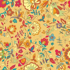 Bird and flower ornament pattern Seamless vector floral texture