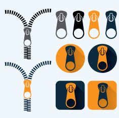 zipper illustration and icons set flat design