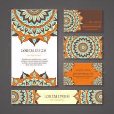 Banners and business cards with arabic or indian round pattern