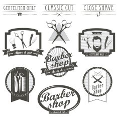 Vintage barber shop emblems label badges and designed elements